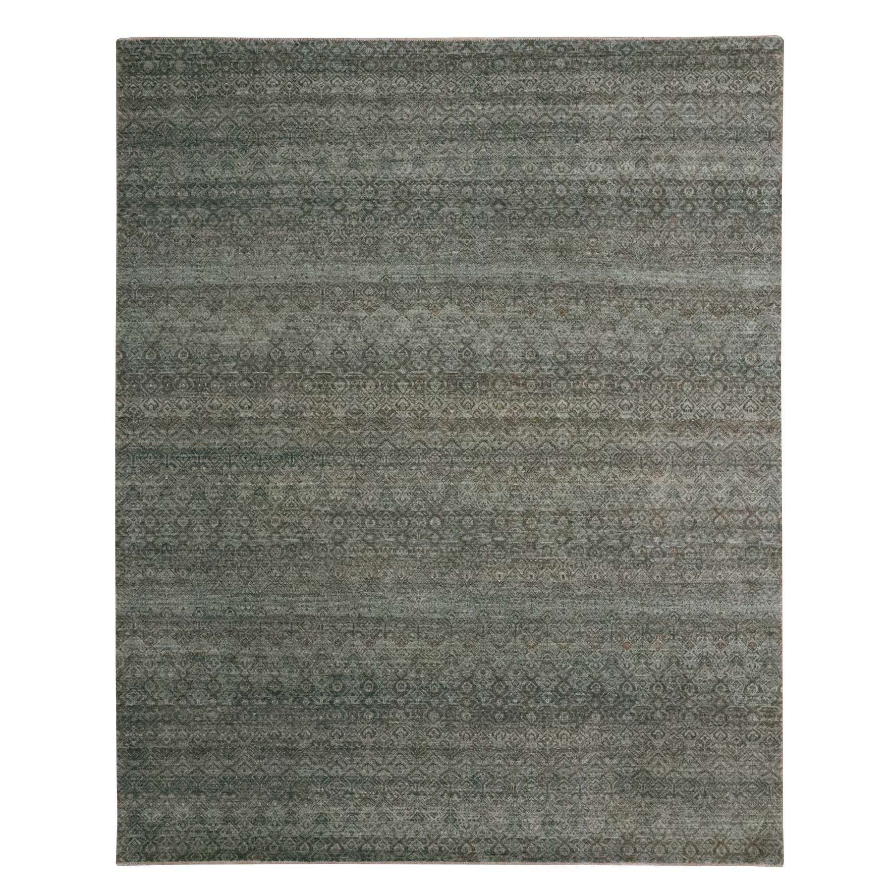 8'x9'10" Stone Gray, Kohinoor Herat Pattern, Small Geometric Repetitive Diamond Design, Soft Wool, Tone on Tone, Hand Knotted, Oriental Rug 